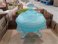 Westmoreland Glass Footed Candy Dish: Satin Blue