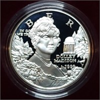 1999 Dolley Madison Proof Silver Dollar MIB