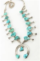 Sterling Silver, Turquoise Squash Blossom Necklace