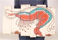 Acrylic on Wood Shrimp Painting, Signed