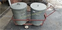 2 galvanized trash cans in cart