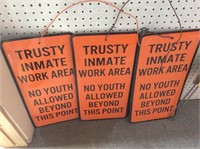 (10) metal signs & bucket of nails