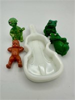 Vtg. Milk Glass Ashtray Cello & Misc Tiny Things