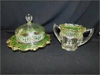 Reverse 44 butter dish & sugar bowl w/green