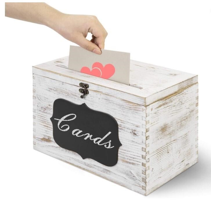 MyGift Wedding Card Box - Rustic Whitewashed Wood