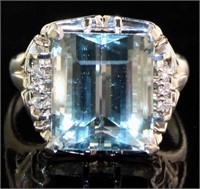 Platinum 7.41 ct Aquamarine & Diamond Ring