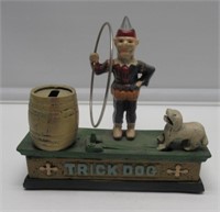 TRICK DOG REPRODUCTION CAST IRON TOY BANK NICE