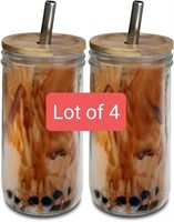 Lot of 4, Brimley 20oz Glass Tumbler with Straw an