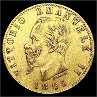 1865 Italy .1867oz Gold 20 Lire CLOSELY