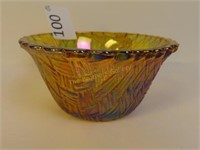Small Basket Weave Carnival Glass Bowl-4.5" Dia
