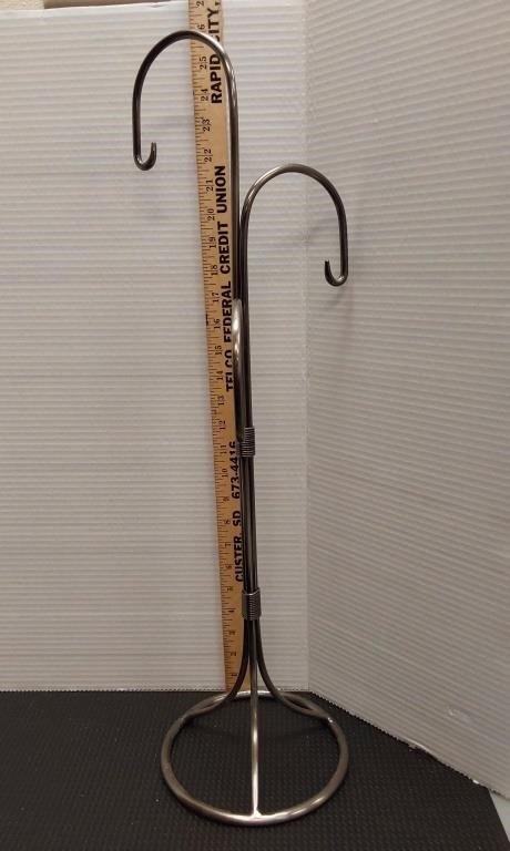 3 arm ornament stand. 25in tall. Silver metal