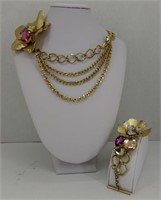 Gold Fashion Floral Choker & Bracelet