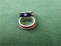 Enamel patriotic rings size 7.5-8, H inside ring