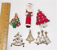 Lot of Christmas Brooches Pins Santa Claus & Trees