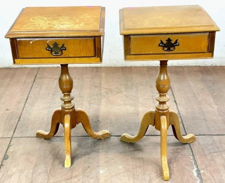 Pair Vintage Maplewood Pedestal Nightstands