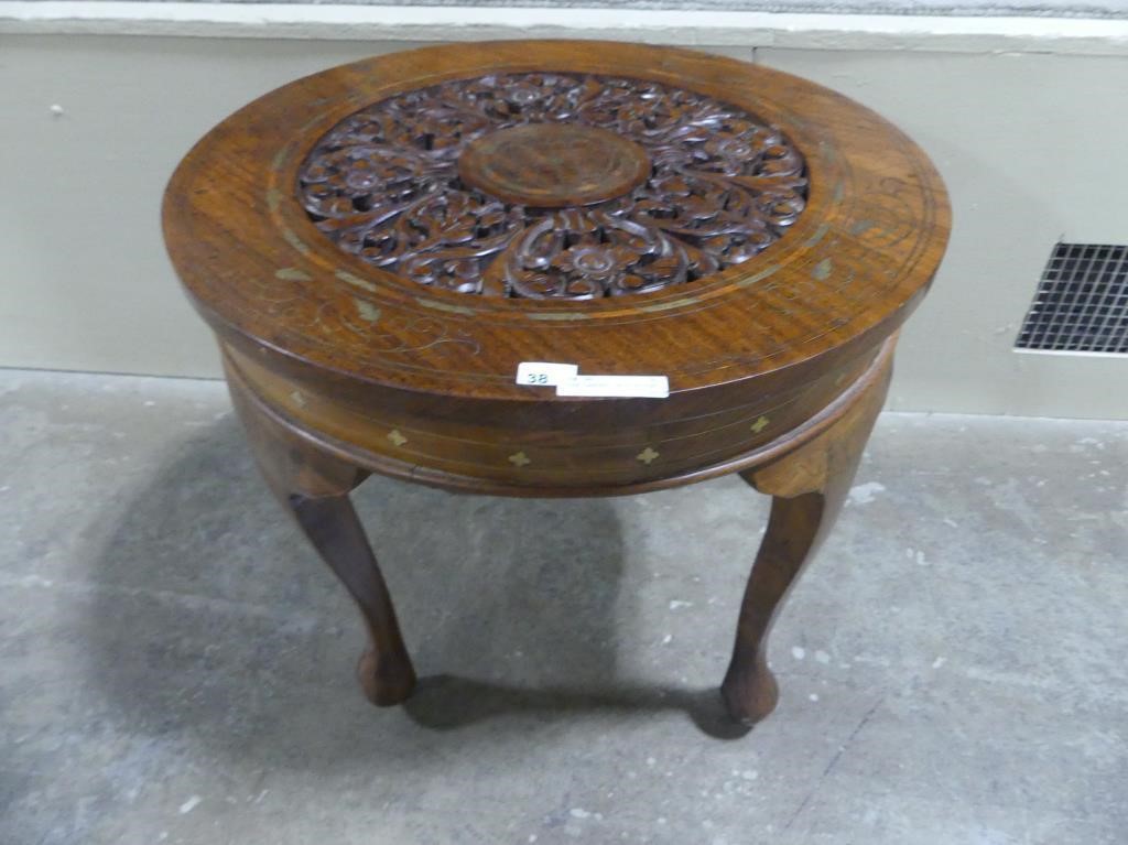 TEAK CARVED 18" X 16" END TABLE