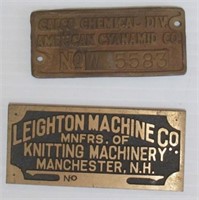 (2) Bronze/brass plaques includes Calco Chemical