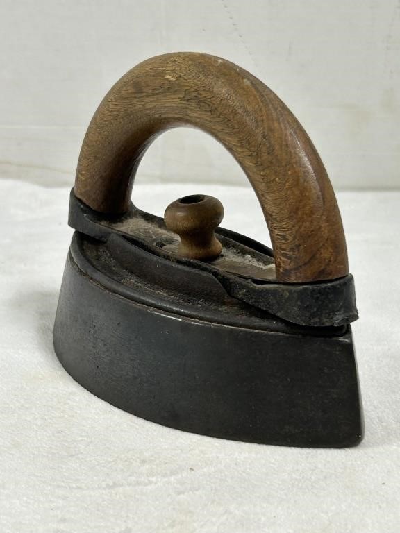 Vintage Sad Flat Iron With Wooden Handle