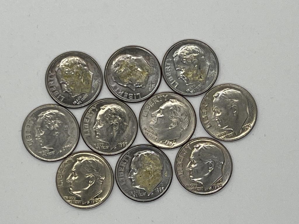 10pcs 1993D Removed from  U.S. Mint Set Dimes