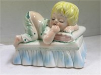 Vintage Ceramic Sleeping Girl Coin Bank