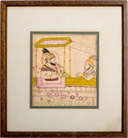 Indian Miniature Rajput Gouache Painting on Paper