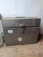 Vintage metal file box with antique books