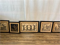 5pc Charcoal Rubbings From Thai Temples