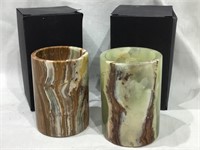 2 carved Onyx candle holder with presentation