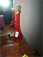 Red vase glass 14 1/2 in