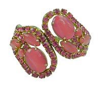 Vintage Pink Moonglow & Rhinestone Bracelet
