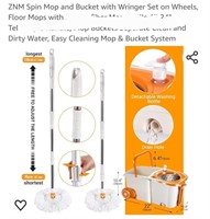Spin Mop and Bucket with Wringer Set on Wheels,