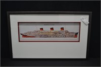 20" x 32" Framed Normandie French Line Ship Print