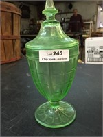 Vintage Green Depression Glass Candy Jar w/Lid