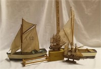 Collectible Wooden Row Boat & Sailboat