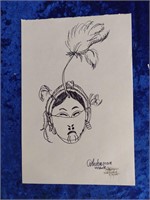 HAND DRAWN ATHABASCAN MASK JUDITH MEYERS SIGNED