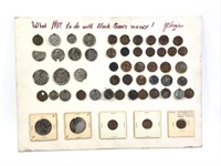 Display of 54 Damaged Coins Mounted to Board