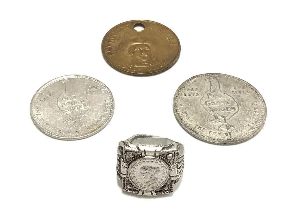 3 Advertising Tokens & Small Toy Ring