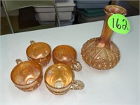 Carnival Marigold Bottle with (4) Mismatched Cups