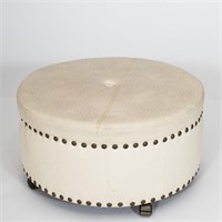 Faux Ostrich Ottoman with Brass Tacking