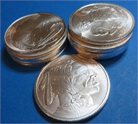 (10) 1 oz Buffalo Design Silver Rounds