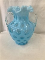 Fenton Light Blue Thumbprint Glass Vase, 8 1/2”T