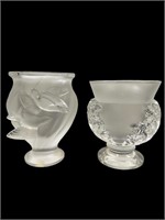 2pc Lalique France Crystal Vases