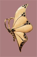 UNIQUE VINTAGE GOLD CREAM COLOR ENAMEL BUTTERFLY