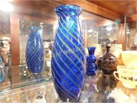striped art glass vase, 10"