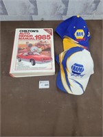1985 Auto book and 2 Napa racing caps