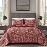 King Size Red Paisley Quilt Set