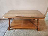 Small Vintage Solid Wood Coffee Table With Bottom