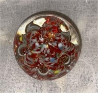 Vintage Red/White/Yellow Art Glass Paperweight