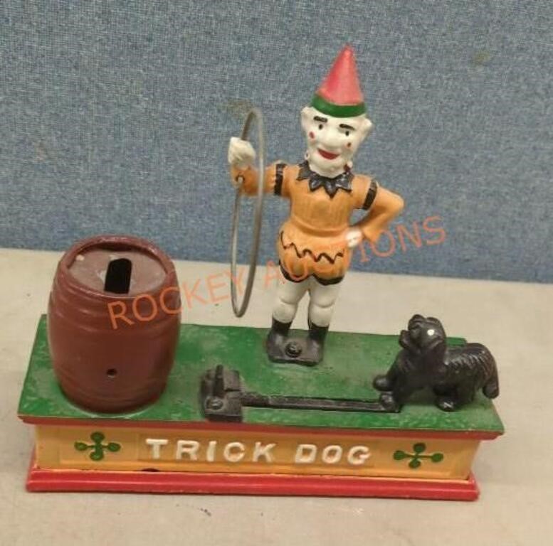 Trick Dog Clown Cast Iron Mechanical Bank