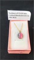 Necklace of 12x16 mm cabbed rhodochrosite in 18k